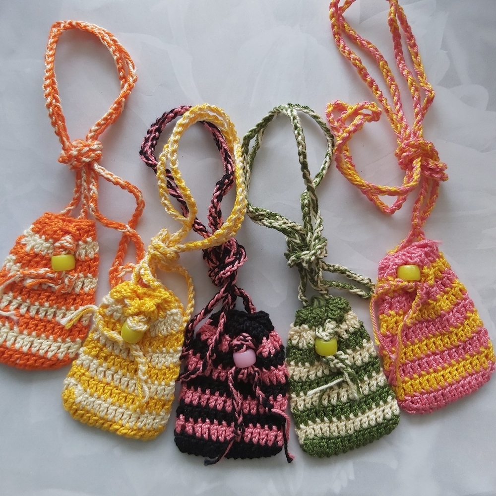 5- Handknit Mini- Pouches Necklace